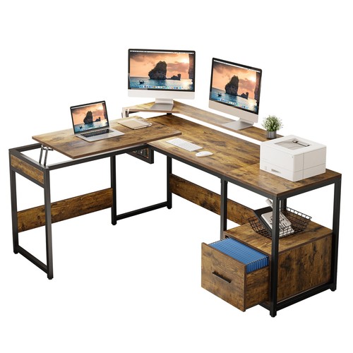 Dextrus L Shaped Corner Computer Desk with File Drawer, 65'' Computer Desk - Picture 10 of 10