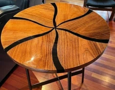 Acacia Wood Round Coffee Table Top Epoxy Resin Center Furniture Cafeteria Decor