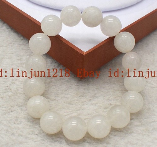 Natural 8/10/12/14mm White Jade Gemstone Round Beads Bracelet 7.5'' AAA - 第 11/16 張圖片