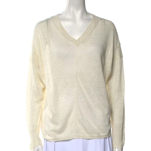 Maglione Brochu Walker lino leggero cuciture grezze alto basso scollo a V avorio taglia S - Foto 2 di 6