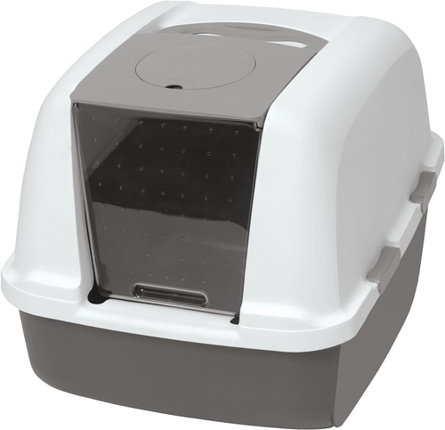 Catit Airsift Jumbo Hooded Cat Litter Pan, Warm Gray/White - Privacy and Easy Ac - Picture 6 of 12