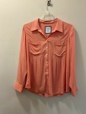 Style&co Plus Size Peachy Orange Rayon Roll Tab Sleeve Button Front Top Size 2X