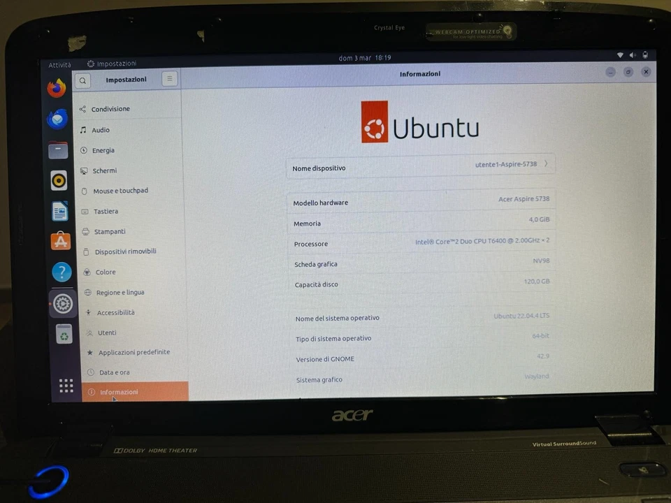 Acer Aspire 5738G-664G32MN (Intel T6400 + Ram 4GB + HDD 120GB) - Immagine 4 di 4