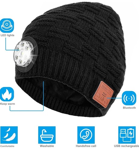 Bluetooth Cappello con Luce LED, USB Ricaricabile Testa Torcia. Con Guanti - Foto 10 di 15