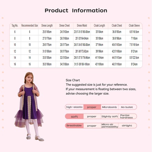 Kids Girls Gown Performance Dress Outfit Skirt Cloak Costume Prom Evening Stage - Picture 47 of 56