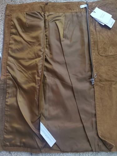 MANGO genuine brown leather skirt with zip spring summer womens size 10 - Picture 4 of 11
