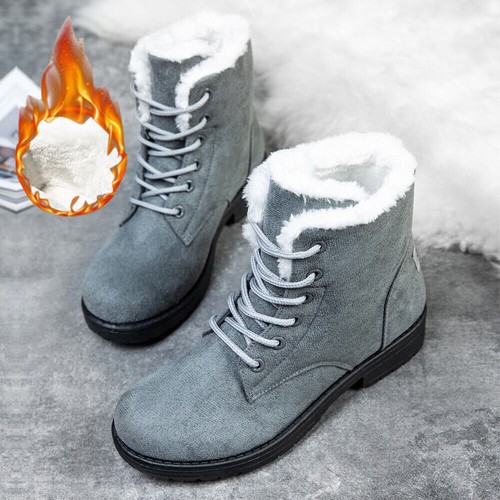 Women's Snow Ankle Boots Ladies Winter Warm Flat Fur Lined Low Heel comfy new - Picture 12 of 17