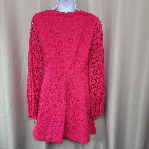 Trina Turk Grazia A-Line V-Neck Long Sleeve Mini Dress Size 4 Passion Pink NWT - Picture 3 of 9