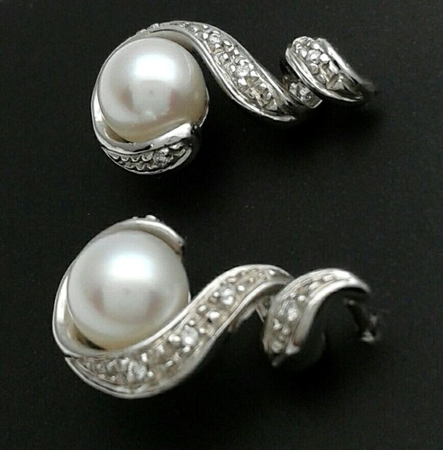 ORECCHINI IN ORO BIANCO 18 CT 750 DIAMANTI E PERLE DI "NIMEI" MADE IN ITALY - Foto 2 di 3