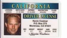 Kevin Costner of Dances with Wolves / Baseball Field of Dreams Drivers License