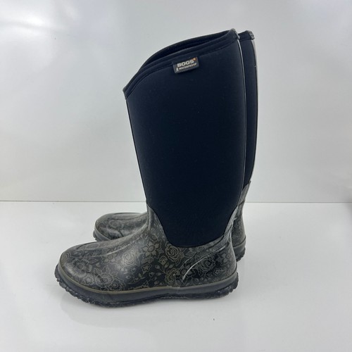 Bogs Boots Womens size 11 Black Floral Waterproof Rubber Neo Tech - Picture 5 of 9