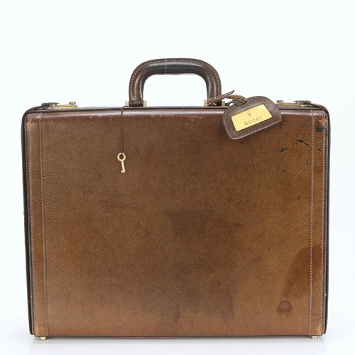 Old Gucci Travel Trunk Case Bag Suitcase Brown Leather 41x32x9cm pre-owned - Picture 2 of 15