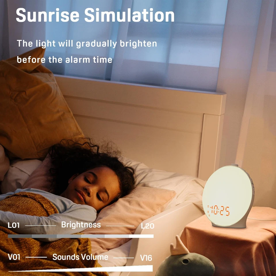 Wake Up Sunrise Simulation Alarm Clock for Heavy Sleepers with Colorful Lights - Image 3 of 4