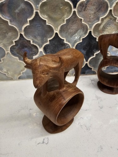 5 servilleteros de madera dura safari anillos tallados a mano figuras de animales de Kenia de colección - Imagen 5 de 10