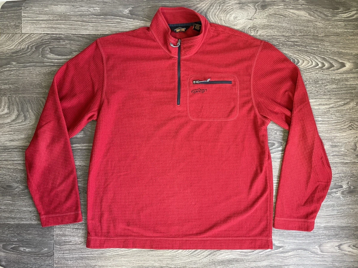 Orvis Trout Bum Sweater Fleece Jacket 1 4 Zip Pullover Red Men L