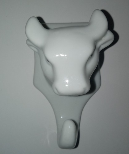 Cow Bull Head Towel Hanger Hook Number 1 White Ceramic 4 inches T - Picture 2 of 4