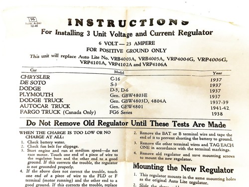 Auto Lite Voltage and Current Regulator VRB4003A NOS - Picture 4 of 4