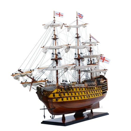 HMS Victory Painted | Handcrafted Ship Model W/ Linen Sails & Wooden Rudder - Picture 6 of 18