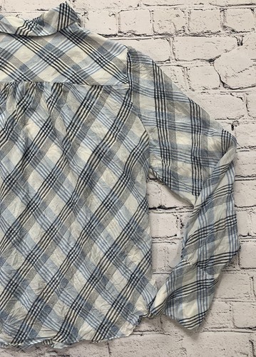 Joie Malcah Semi Sheer Blue/ Black Plaid Silk Shirt in Porcelain Women’s M - Picture 16 of 20