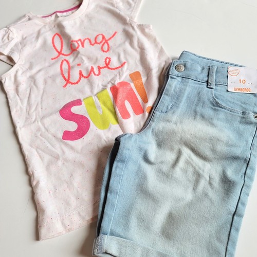 Gymboree sz 10 "Bright and Beachy" Sun Fun Tee & Stretch Denim Shorts Set NWT - Picture 2 of 2