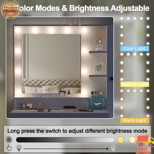 Dressing Table With 11 LED Lights and Mirror Vanity Desk 5 Drawers Makeup Table - Picture 6 of 12