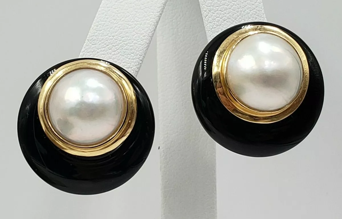 Pearl and deals onyx earrings