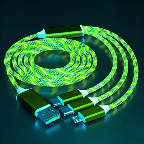 Cavo Ricarica Rapida Cellulare Luminoso 3 Porte in 1 USB C iPhone iOS Micro USB - Foto 10 di 13