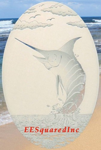 Marlin Static Cling Window Decal OVAL 10x16 White Ocean Fishing Decor for Glass - Picture 2 of 12