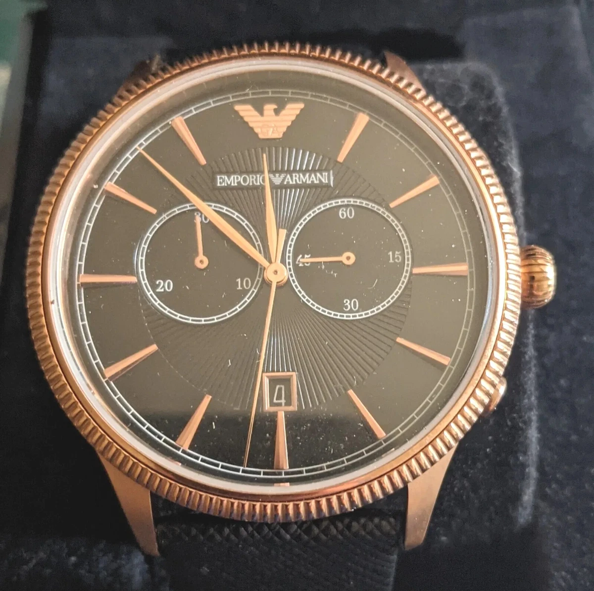 Armani Emporio Men s Watch AR1792 Chronograph Analog Blk Leather Rose Gold