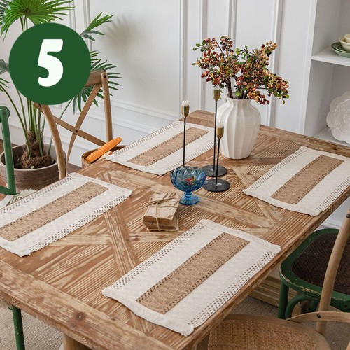 4x Placemats Dining Table Mats Tassel Fringe Braid Rectangle Burlap Linen Modern - Imagen 8 de 35