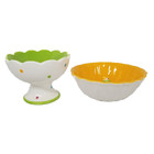 Easter Decorative Dishes Polka Dot Pedestal Bowl and Orange Bowl Chick inside 