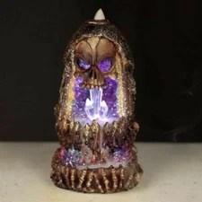 Backflow Incense Burner - Geode Skull with LED Light - Free Shipping