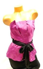 New 2b Bebe Purple Satin Pleated Bustier Top w/ Sash - Size S - NWT