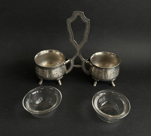 Ancien salerons double de table épi de blé argent massif sterling silver XIXème - Imagen 10 de 22