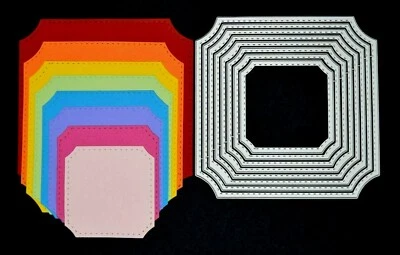 Nest of 8 Square Cut Cornered Stitch Patterned Metal Cutting Dies Card Making E3