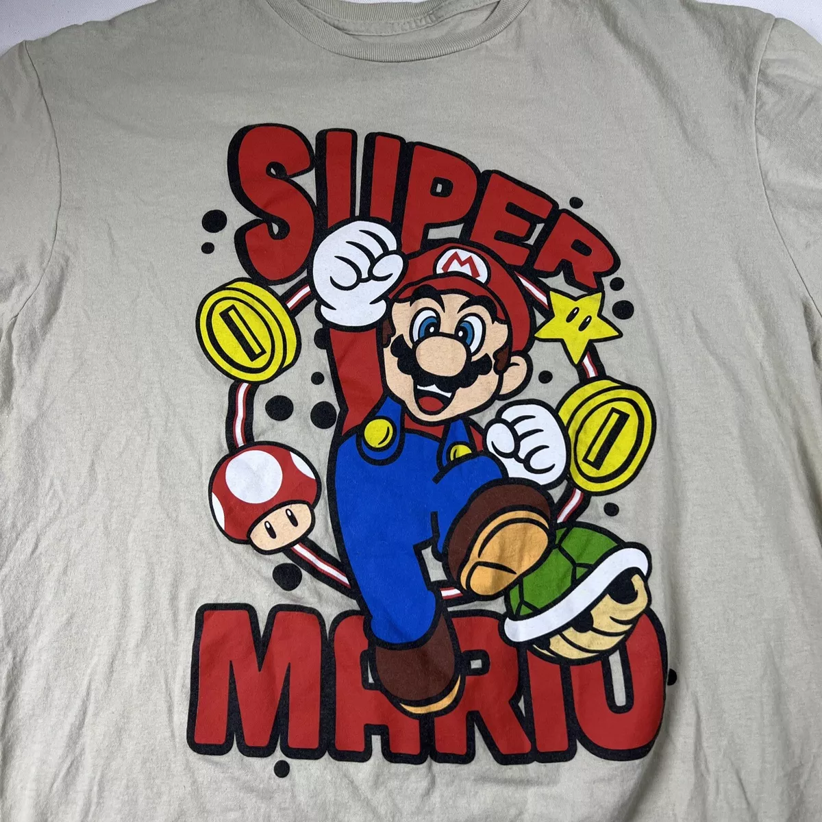 Super Mario T Shirt Mens Large L Nintendo Crew Neck Short Sleeve Beige |  eBay