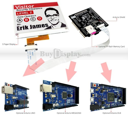 Red 4.2 inch e-Ink/e-Paper Display Panel w/Arduino Shield,Library 400x300 - Picture 2 of 6