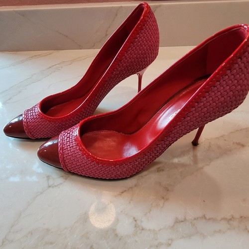 Sergio Rossi Woven Pink Burgundy Red Trim Pointed Toe Pump Heels Size EU 39 - Picture 6 of 15