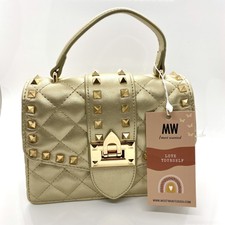 Mw Most Wanted Usa Quilted Small Faux Leather Gold Studded Purse Crossbody Bag