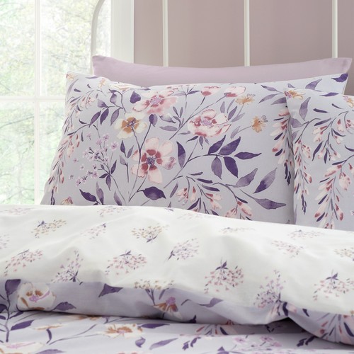 Duvet Cover Bedding Set Isadora Floral Watercolour By Catherine Lansfield Lilac - Picture 9 of 12