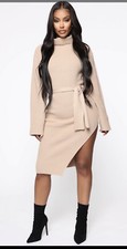 Fashion Nova Beige Wrap Tie Sweater Dress Size small