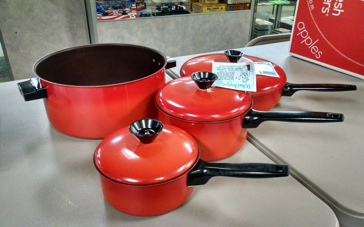 Mid Century ROYAL CHEF Aluminum Cookware Set TEFLON POTS PANS 7 PC Cherry l1