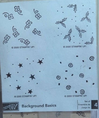 Stampin Up! "Background Basics" 4 Wood Mount Rubber Stamp Set ~ 2000 Holly Stars - Picture 1 of 2
