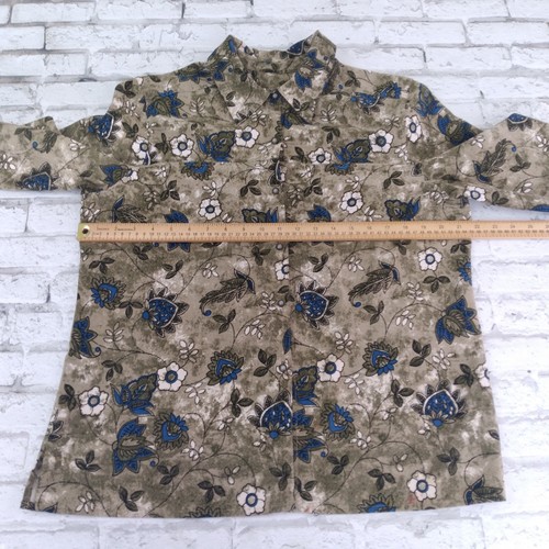 Karen Scott Sport Shirt Womens Large Green Floral Pearl Snap Long Sleeve Boho - Picture 4 of 10
