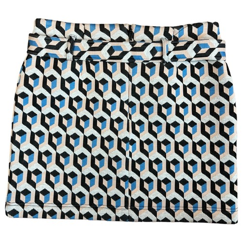 Fate Belted Mini Skirt Geometric Pattern Blue Black Pink Size Large Quilted - Picture 7 of 8