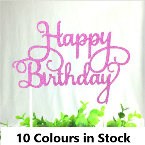 Happy Birthday Cake Toppers Glitter Calligraphy Bling Sparkle Decoration Sign UK - Picture 1 of 19