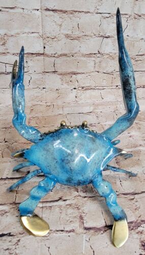 Art Deco Blue Patina Crab Lobster 100% Solid Bronze Sculpture Figurine Statue - 第 2/10 張圖片