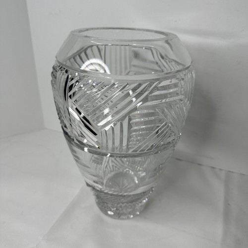 Villeroy & Boch Heavy Crystal Flower Vase Clear Geometric Cut Design Aspen 11” - Picture 2 of 6