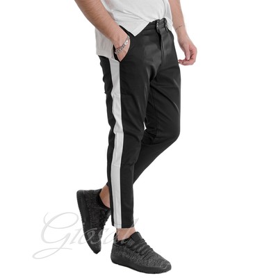 Pantalone Uomo Tasca America Nero Tinta Unita Riga Laterale Casual Elegante  G | eBay