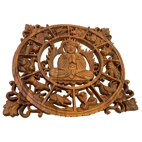 Buddha chinesische Sternzeichen Tafel handgeschnitzt Holzschnitzerei Bali Kunst Wandskulptur - Bild 8 von 8